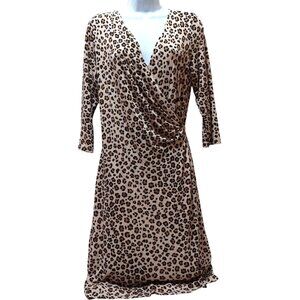 Tommy Bahama Leopard Faux Wrap Dress 3/4 Sleeve Womens S Animal Print Stretch